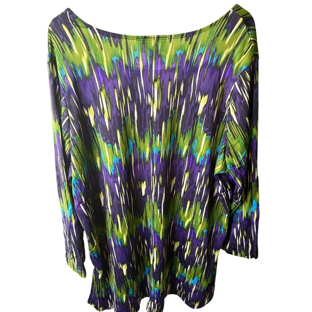 Slinky Brand Womens 3X 2-Piece Set Purple Green Abstract Tunic Pant 3334S-F11J13